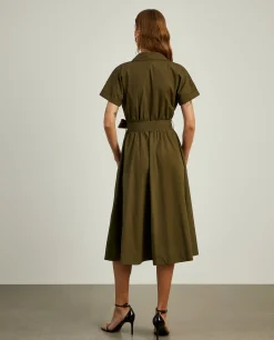 Vestido midi com decote de trespasse