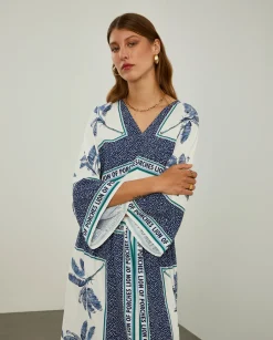 Vestido midi com padrão de palmeiras