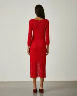 Vestido midi de malha aberta