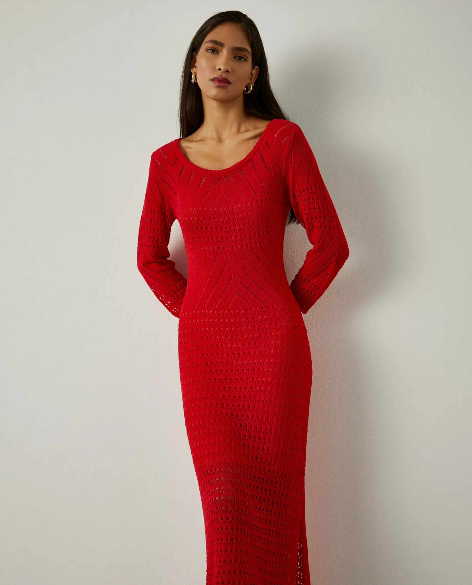 Vestido midi de malha aberta