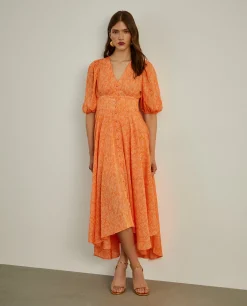 Vestido midi de manga curta com padrão