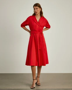 Vestido midi em algodão mangas abalonadas