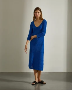 Vestido midi em malha aberta