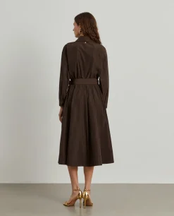 Vestido midi evasé com cinto